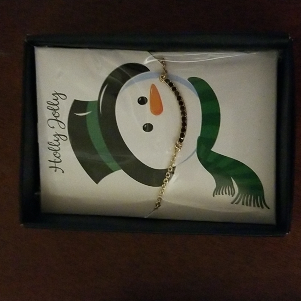 Goldtone Beaded necklace on snowman card